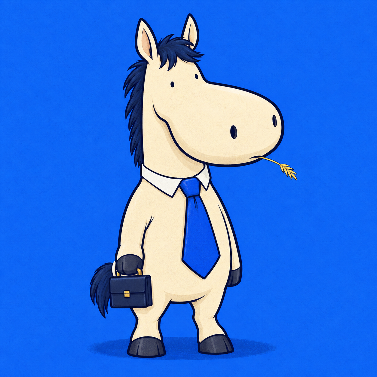 The original Stableboi illustration with a cobalt tie and hand-drawn paper texture
